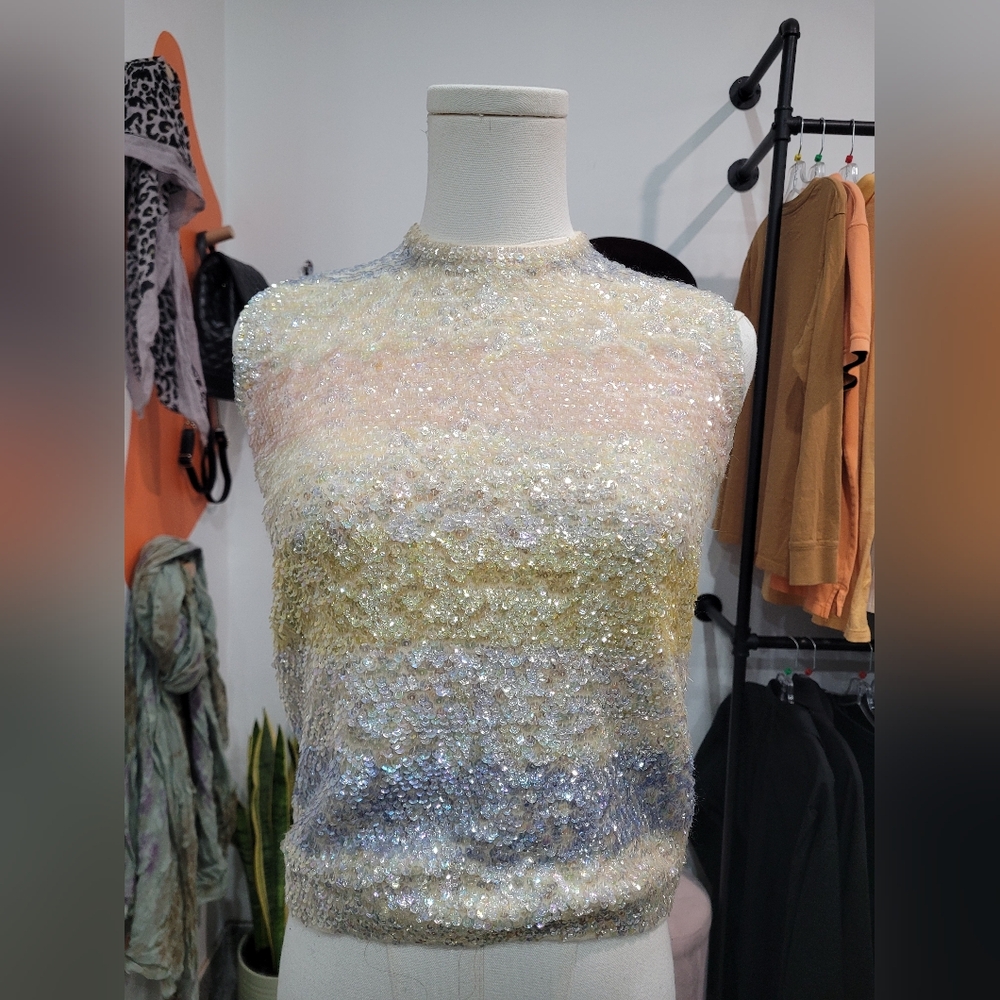 Elegant Vintage Wool Sequin Sleeveless Top